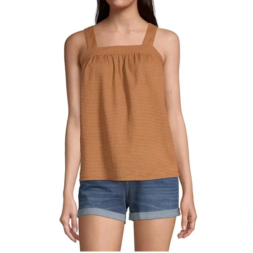 a.n.a Burnt Orange Polka Dot Square neck Cotton Sleeveless Tank top NWT Sz Large - Picture 3 of 15